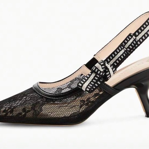 Women Slingback Kitten Heels Closed Pointed Toe Bowknot Knitted Slip - Picture 4 of 5